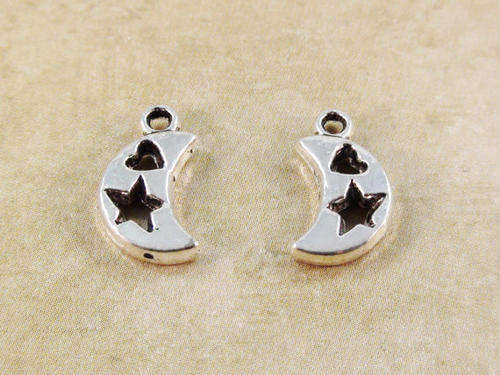 CHARMS - ANTIQUE SILVER - DOUBLE SIDED - MOON - 14mm