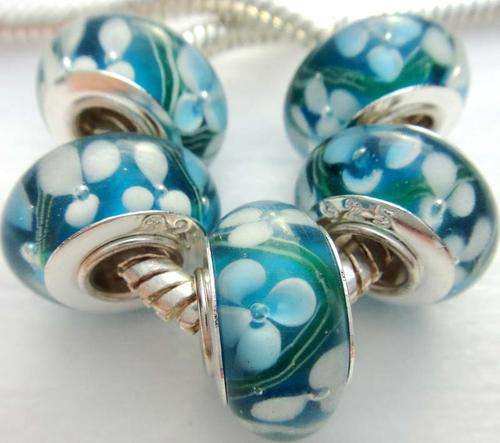 EUROPEAN STYLE - 925 SILVER CORE - UNIQUE - SEASCAPE - INNER FLOWER - MURANO GLASS BEADS