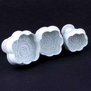 COOKIE - FONDANT - CUTTER - PLUNGER - EMBOSSED ROSES - 3 PIECE SET COMPLETE