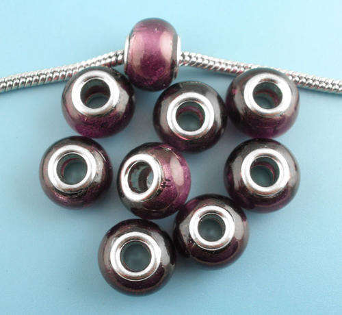 EUROPEAN STYLE - 925 SILVER CORE - MURANO GLASS BEADS - PURPLE - FOIL
