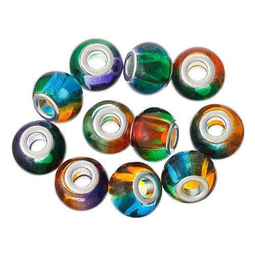 EUROPEAN STYLE - SILVER CORE - MURANO GLASS BEADS - THREE TONE - RANDOM COLORS