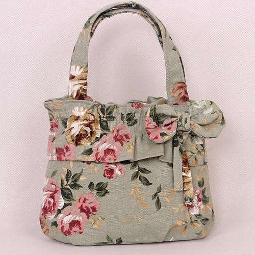 HANDBAGS - VINTAGE ROSE DESIGN - CANVAS - 170x190x90mm