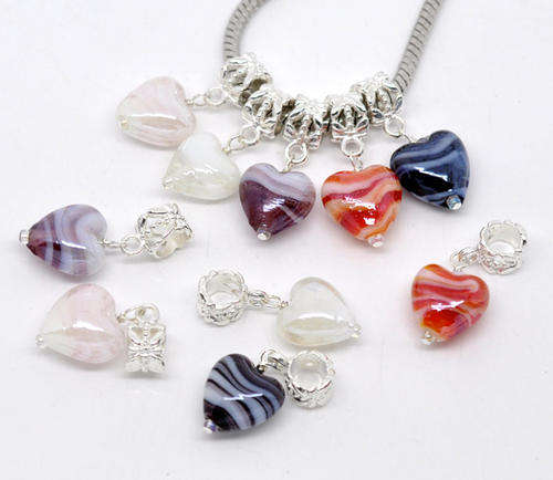 EUROPEAN STYLE - SLIDE ON CHARMS - MURANO GLASS HEARTS - RANDOM COLORS
