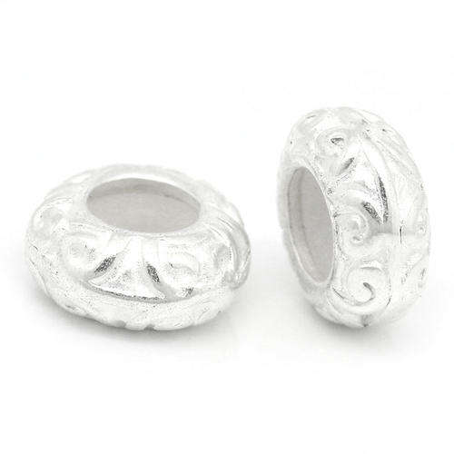 EUROPEAN STYLE - SILVER - CARVED PATTERN - ROUND STOPPER BEADS WITH RUBBER
