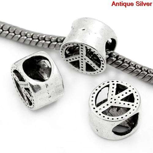EUROPEAN STYLE - ANTIQUE SILVER - PEACE SYMBOL - CHARM SPACER BEADS