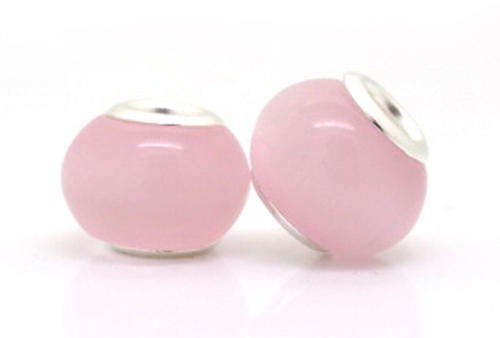 EUROPEAN STYLE - 925 SILVER CORE - CAT'S EYE - EUROPEAN STYLE - GLASS BEADS - LIGHT PINK