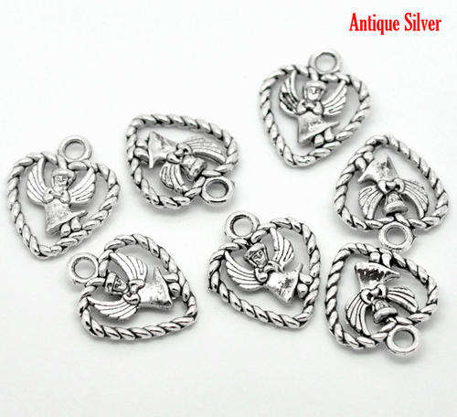 CHARMS - ANTIQUE SILVER - ANGEL IN HEART - 19x16mm