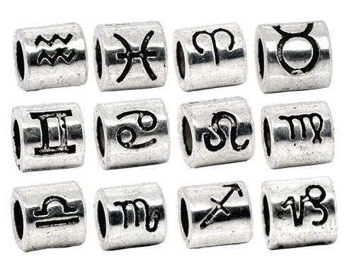 EUROPEAN STYLE - ANTIQUE SILVER - FULL SET - ZODIAC - SPACER CHARMS - SOLD PER SET OF 12