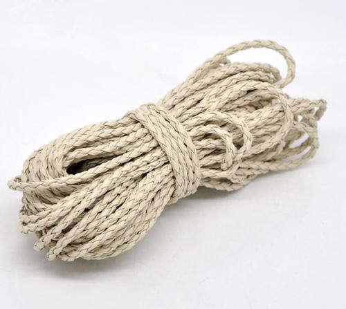 Braided Leather Cord Beige Round - 3mm