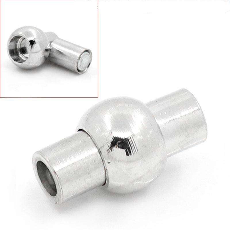 CLASPS - MAGNETIC - SILVER TONE - CYLINDER/COLUMN - 11x6mm - SOLD PER SET