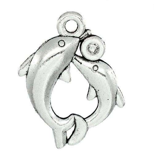CHARMS - ANTIQUE SILVER - DOLPHINS - PENDANTS - 25.5x20mm