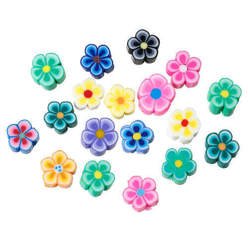 POLYMER CLAY - ASSORTED - MULTICOLOR - FLOWER  BEADS - 8mm-10mm x 8mm-9mm