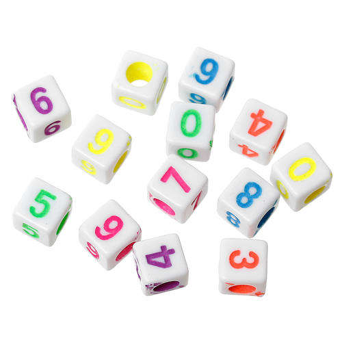 ACRYLIC - NUMBER - CUBIC BEADS - WHITE - 7mm - RANDOMLY MIXED