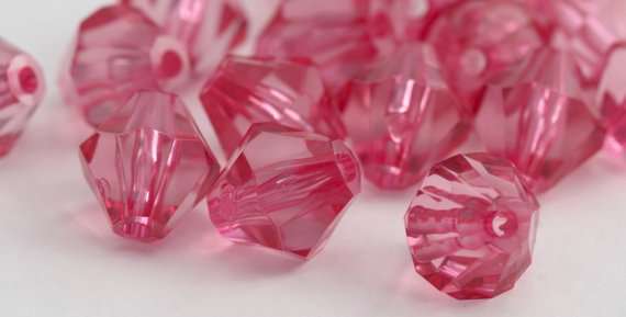 ACRYLIC - HOT PINK - FACETED - BICONE - BEADS - 10x8mm - 15 PCS