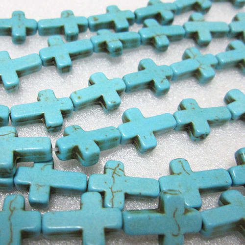 TURQUOISE - MAGNESITE - HOWLITE - NATURAL - GEMSTONE - CROSS - PENDANT - BEADS - 30x22mm