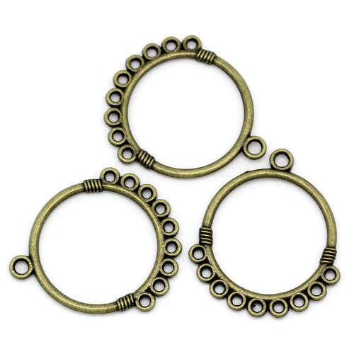 CONNECTORS - ANTIQUE BRONZE - ROUND - 9 LOOPS - 3.3x2.9cm