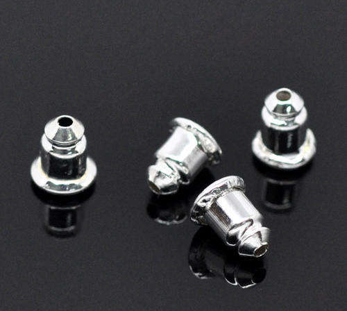 EARRING BACK STOPPERS - SILVER PLATED - 6x5mm - SOLD PER PAIR