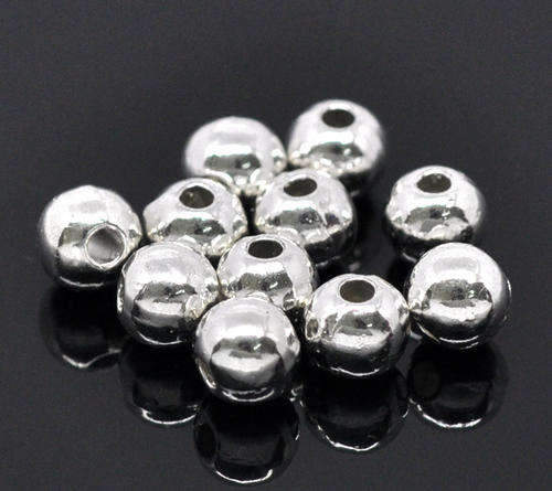 SPACER BEADS - SILVER PLATED - SMOOTH ROUND - 6mm - 10 PCS
