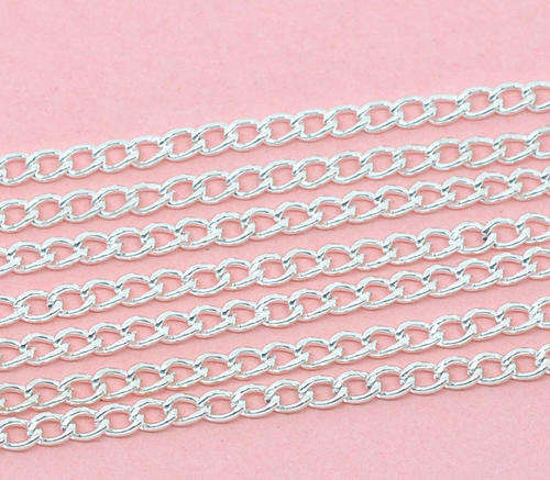 CHAIN - SILVER PLATED - LINK OPEN - CURB - 4x3mm - SOLD PER PACK OF 1 METER