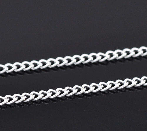 CHAIN - SILVER PLATED - OPEN LINK - CURB - 3x2.2mm - SOLD PER PACK OF 1 METER