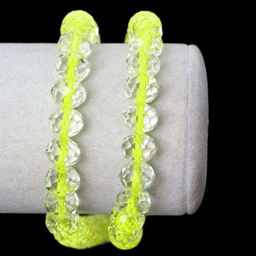 GLASS BEADS - RONDELLE - NEON YELLOW - COLOR-CENTERED - TRANSPARENT - FACETED - 10mm