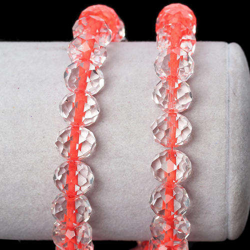 GLASS BEADS - RONDELLE - PEACH - COLOR-CENTERED - TRANSPARENT - FACETED - 10mm