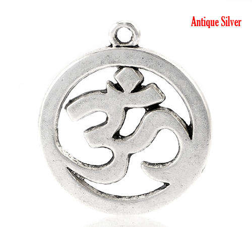 CHARM PENDANTS - OHM - ANTIQUE SILVER - 29x25mm