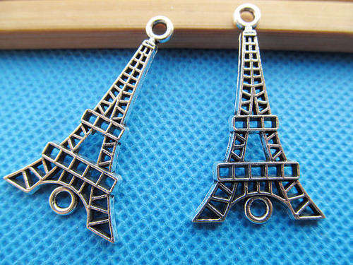 CONNECTORS - EIFFEL TOWER - CURVED - ANTIQUE SILVER - DOUBLE SIDED - 24.85mm x 44.20mm