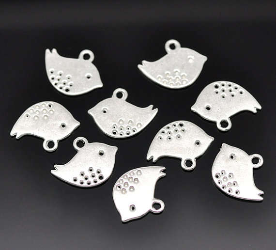 CHARMS - ANTIQUE SILVER - BIRDS - 16x13mm