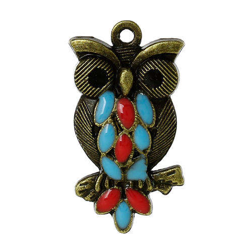 Owl Charm Pendants Antique Bronze And Enamel