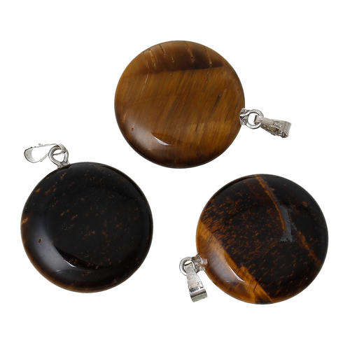 PENDANTS - GRADE B - NATURAL -  BROWN TIGER EYE - WITH BAIL - 28mm x 20mm -