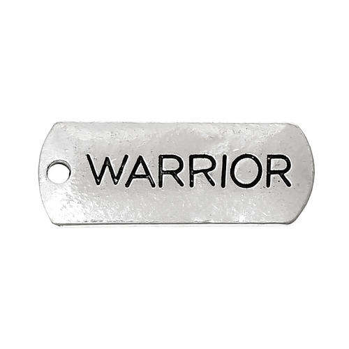 CHARMS - ANTIQUE SILVER - "WARRIOR" - ENGRAVED - RECTANGLE - PENDANTS - 21mm x 8mm