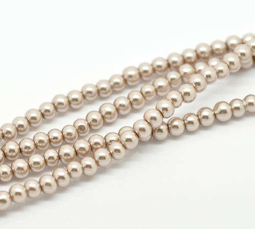 GLASS BEADS - PEARL - LIGHT CHAMPAGNE - ROUND - 4mm - SOLD PER STRAND - 210 BEADS