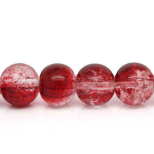 GLASS BEADS - LOOSE - ROUND - DARK RED AND CLEAR CRACKLE - 8mm - 10 PCS