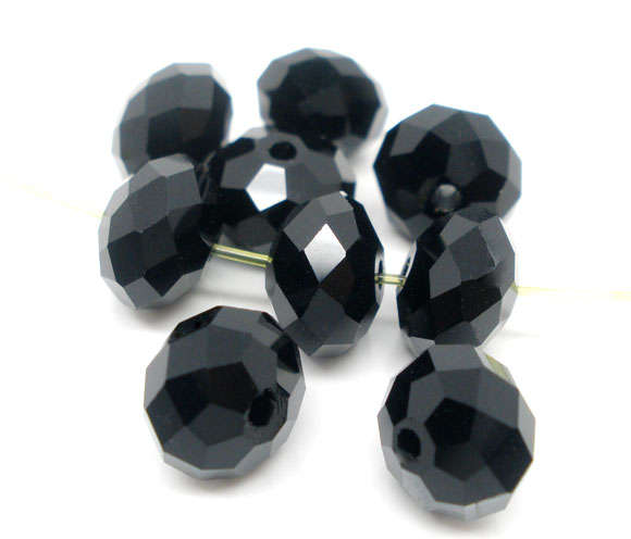 CRYSTAL QUARTZ FACETED RONDELLE BEADS JET BLACK 8MM