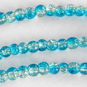GLASS BEADS - ROUND - SKY BLUE - CRACKLE - 8mm - 5 PCS