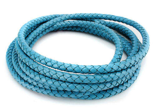 BRAIDED PU LEATHER CORD -  LIGHT BLUE - ROUND - 7mm - SOLD PER METER