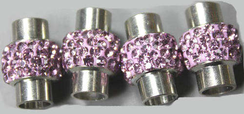 MAGNETIC CORD END CLASPS WITH LIGHTPINK CRYSTAL RHINESTONES - FITS 7mm CORD