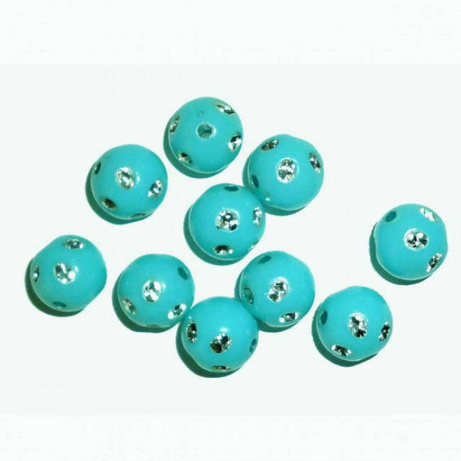 ACRYLIC - RHINESTONE - BLING - ROUND - BEADS - 8mm - TURQUOISE BLUE