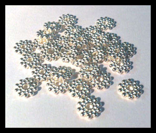 SPACER BEADS - BRIGHT SILVER PLATED - DAISY- 8mm - SOLD PER PACK OF 10