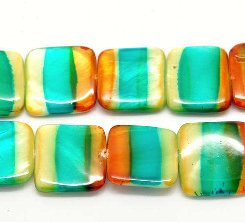 Natural Green Orange Yellow Striped Square Shell Beads