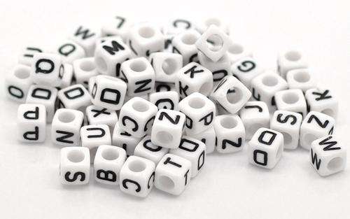 Acrylic Alphabet Letter Cubic Beads Black On White Background 6mm