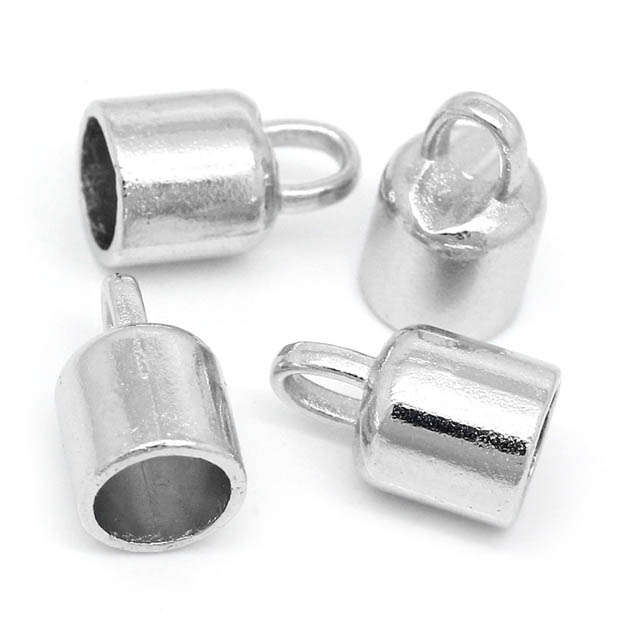 CORD ENDS - KUMIHIMO - END CAPS - SILVER TONE - BARREL- GLUE IN - FITS 6mm CORD - SOLD PER SET OF 2