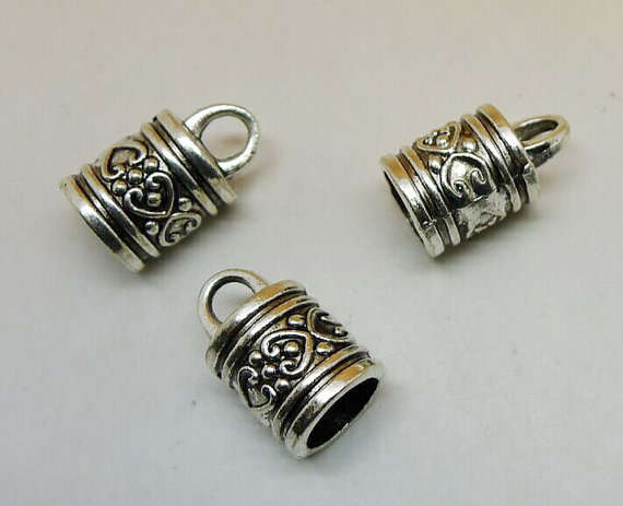 CORD ENDS - END CAPS - ANTIQUE SILVER - BARREL- GLUE IN - FITS 7mm CORD - SOLD PER SET OF 2