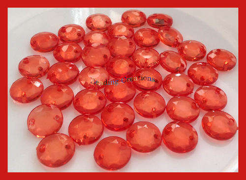 Translucent Faceted Acrylic Red Two Hole Flat Round Beads