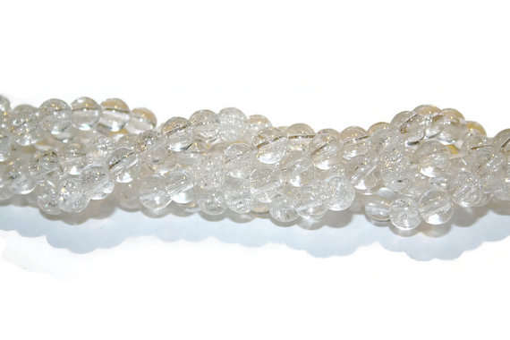 GLASS BEADS - ROUND - CLEAR - CRACKLE - 12mm