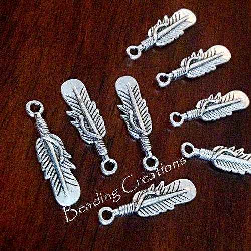 CHARMS - ANTIQUE SILVER - BLACK ENAMEL - FEATHER - CHARMS - 28x6mm