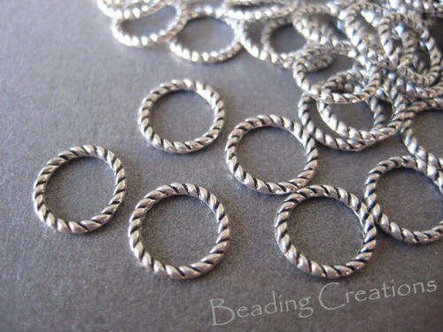 SPACERS - CONNECTORS - RINGS - ANTIQUE SILVER - TWISTED - 12mm