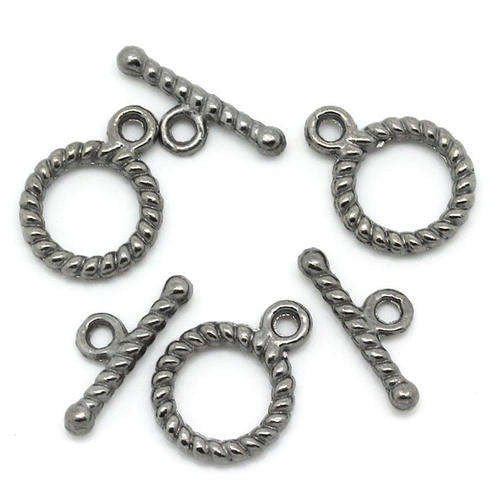 TOGGLE CLASPS - ROPE DESIGN - ROUND - GUNMETAL BLACK - 14x10mm -  14x5mm