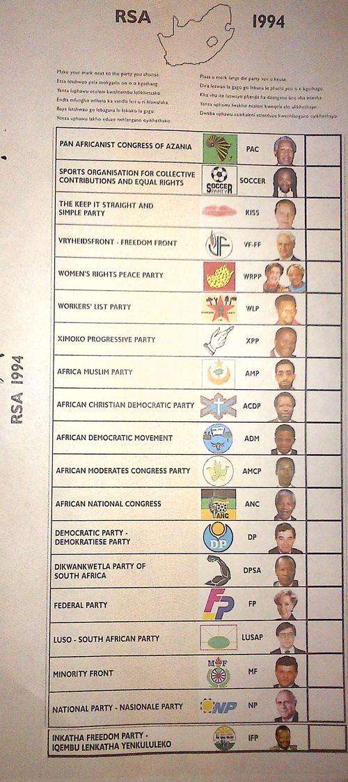 1994 National Ballot Paper with Nelson Mandela